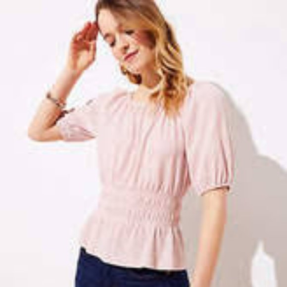 LOFT Tops - Loft Pink Textured Cinched Waist Top